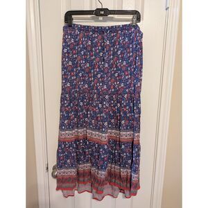 Knox Rose Peasant-style Skirt Blue Floral Large EUC